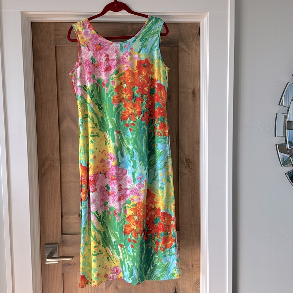 Jams World Bouquet Burst Floral Midi Dress Womens M Tropical Beach made in USA - Picture 2 of 12